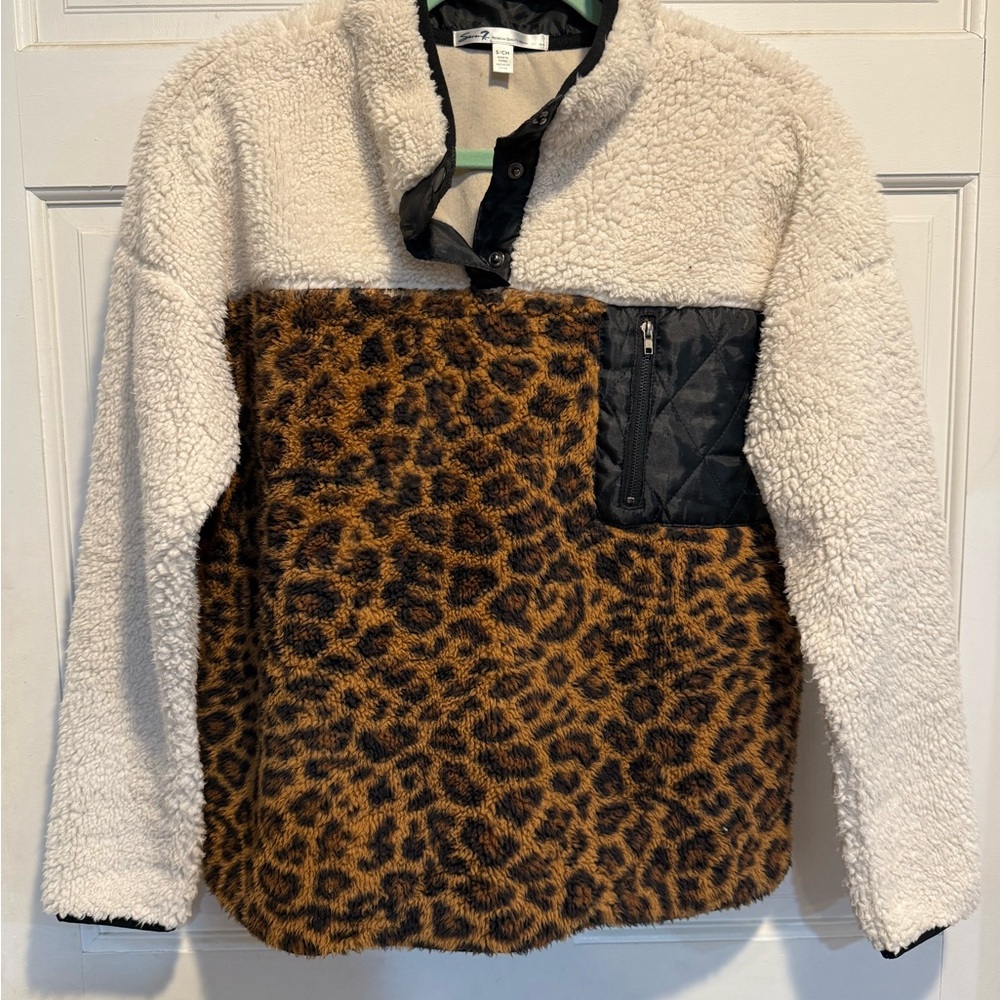 Sherpa Leopard Print Pullover with Black Pocket